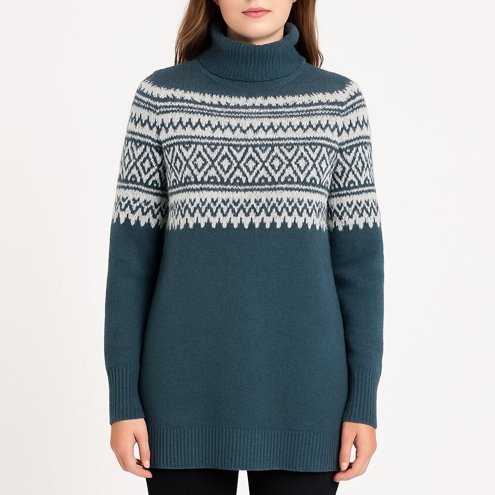 MONN (NWOT) Knit Turtleneck Sweater Green White Cozy Winter Nordic Style 1XL